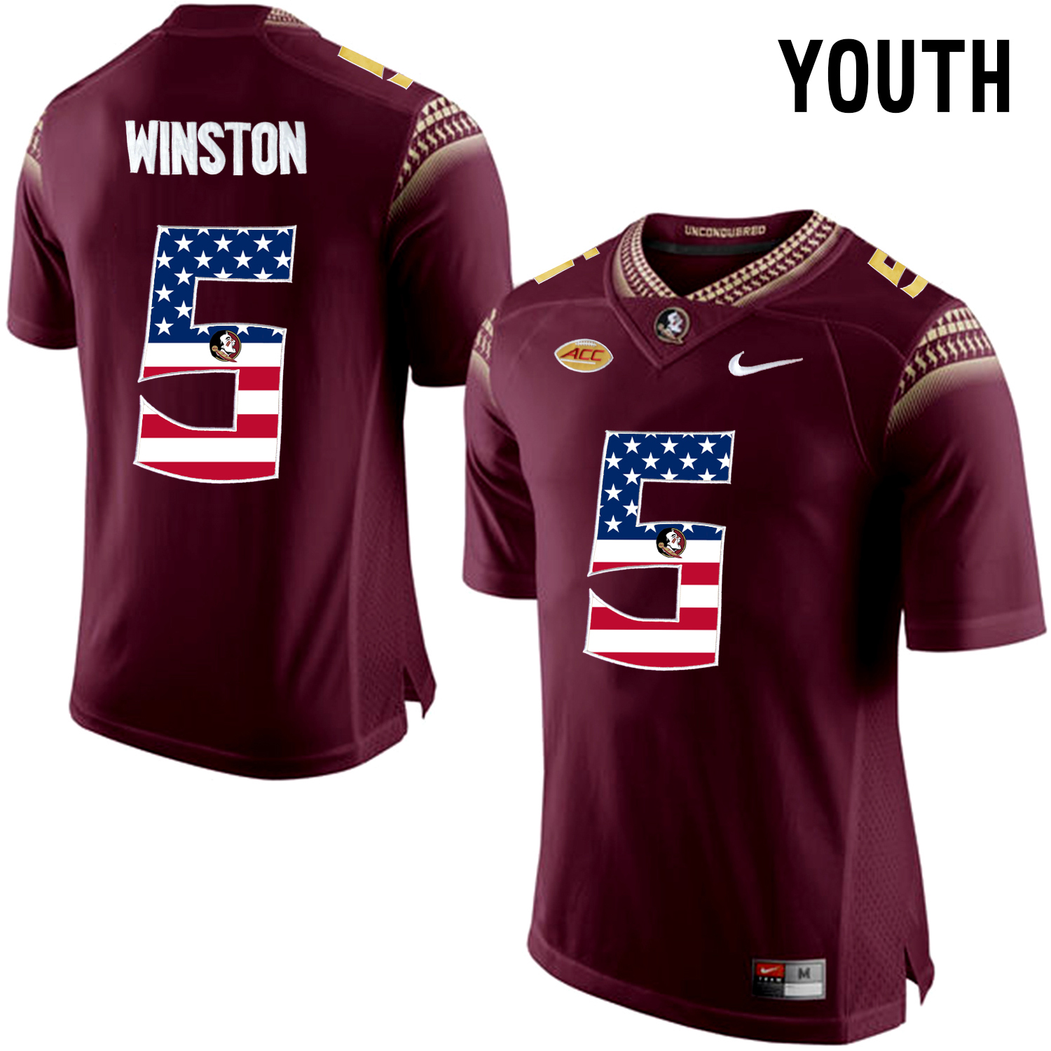 US Flag Fashion Youth Florida State Seminoles Jameis Winston #5 College Football Limited Jersey  Red